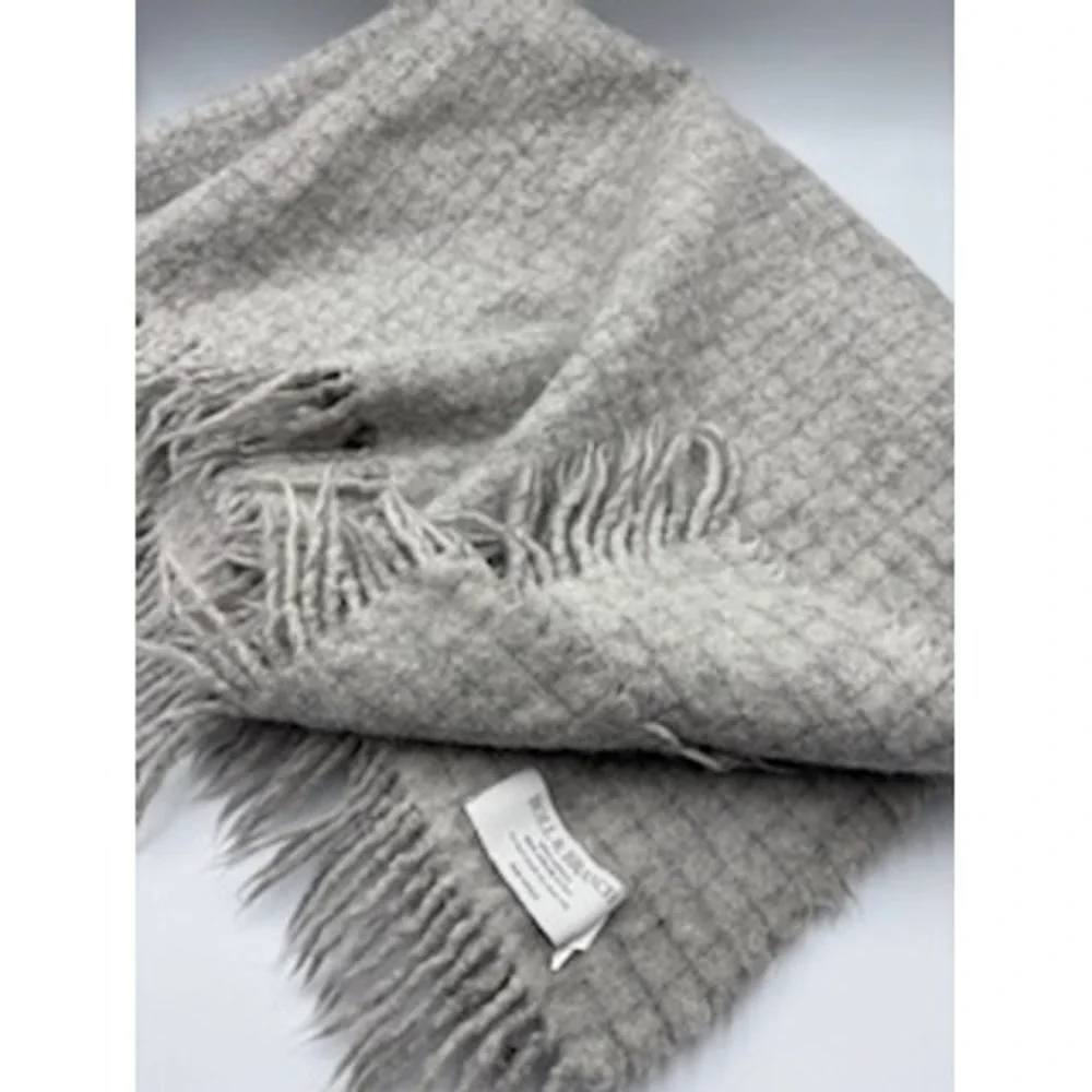 BOLL & BRANCH Throw Blanket OS Grey 100% Alpaca Wool Fringe Waffle Knit Luxury